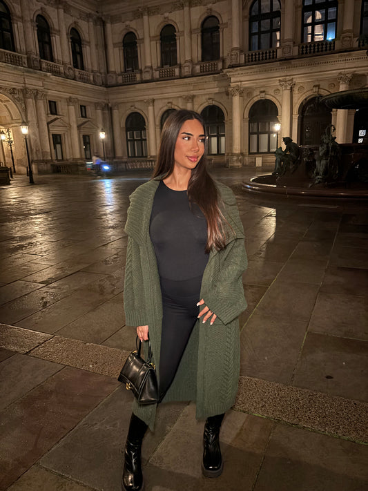 Zopfstrick Cardigan Khaki