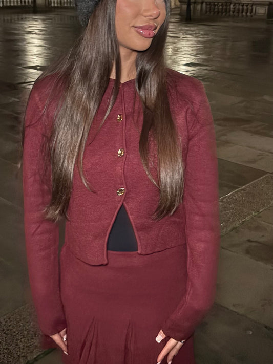 Cardigan mit Goldknöpfen Burgunderrot